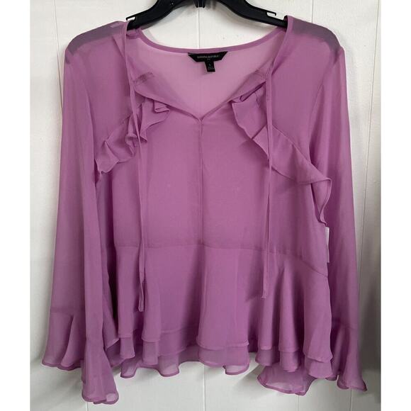 NWT BANANA REPUBLIC TOP Blouse Orchid Size S SHEER STRING tie - Picture 1 of 6